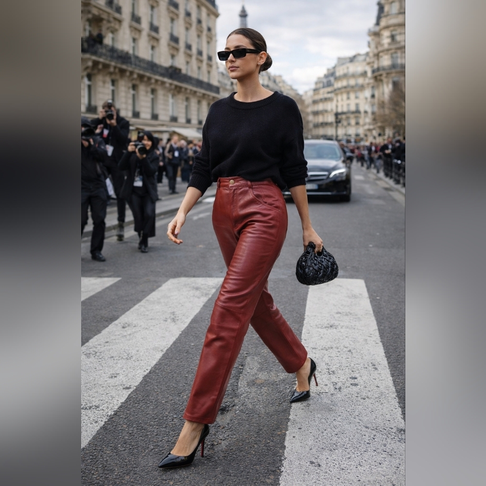 Y2K Marie Claire Oxen Red Leather High Waist Pants 25